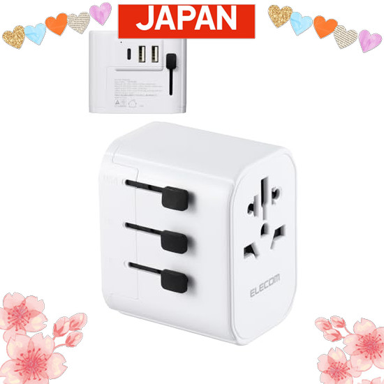 Direct from Japan ELECOM Overseas Conversion Plug A/BF/O/SE Type USB-A 3 port 12W Polarity Compatibl