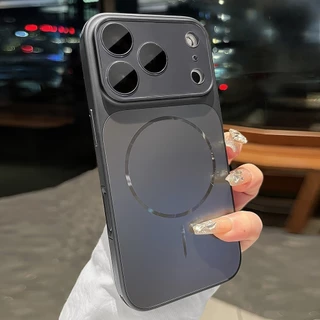 พรีเมี่ยม17PROMAX Silver-สีขาวMatte Magneticกรณีเลนส์ฟิล์มสําหรับiPhone 13 14 15 16 17 Pro Maxกรณี15PRO 16PROปลอกล้อมรอบอย่างเต็มที่Anti-Fallกันกระแทกปกหลัง
