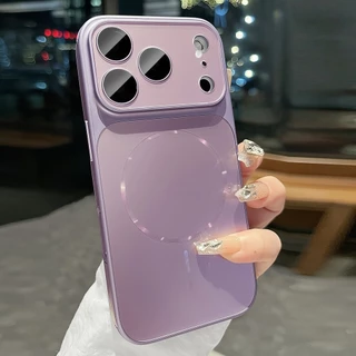พรีเมี่ยม17PROMAX Silver-สีขาวMatte Magneticกรณีเลนส์ฟิล์มสําหรับiPhone 13 14 15 16 17 Pro Maxกรณี15PRO 16PROปลอกล้อมรอบอย่างเต็มที่Anti-Fallกันกระแทกปกหลัง