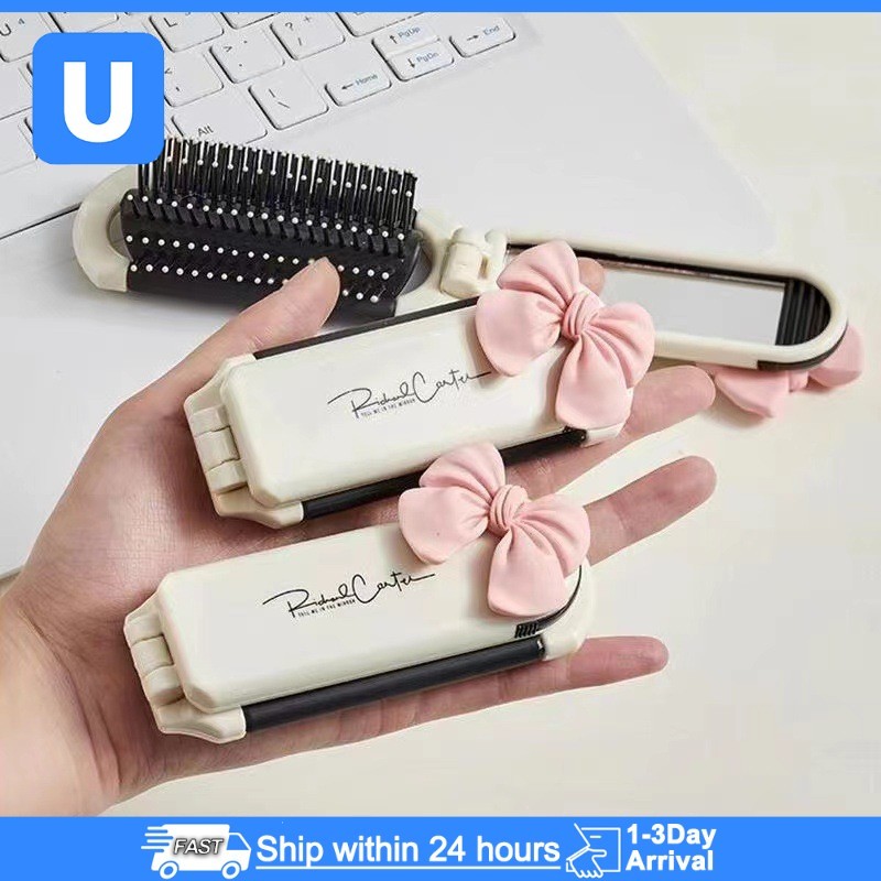 มินิพับนวดหวีนวดศีรษะป้องกันไฟฟ้าสถิตย์แบบพกพาแปรงผมหวีที่มีกระจก折叠气垫梳