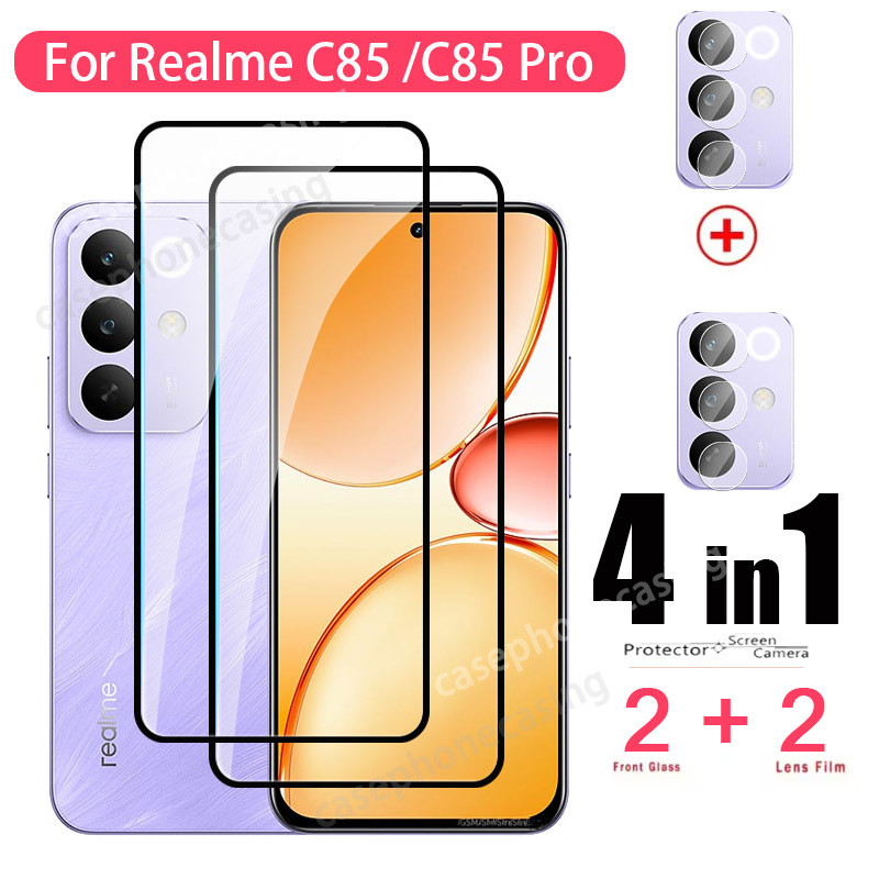 4in1 กระจกนิรภัยสําหรับ Realme C85 Pro 15X C85Pro 4G 5G 2025 ป้องกันหน้าจอ Anti Scratch 9H ความแข็งคลุมทั้งหมดกระจกนิรภัยฟิล์ม HD ฟิล์มป้องกัน
