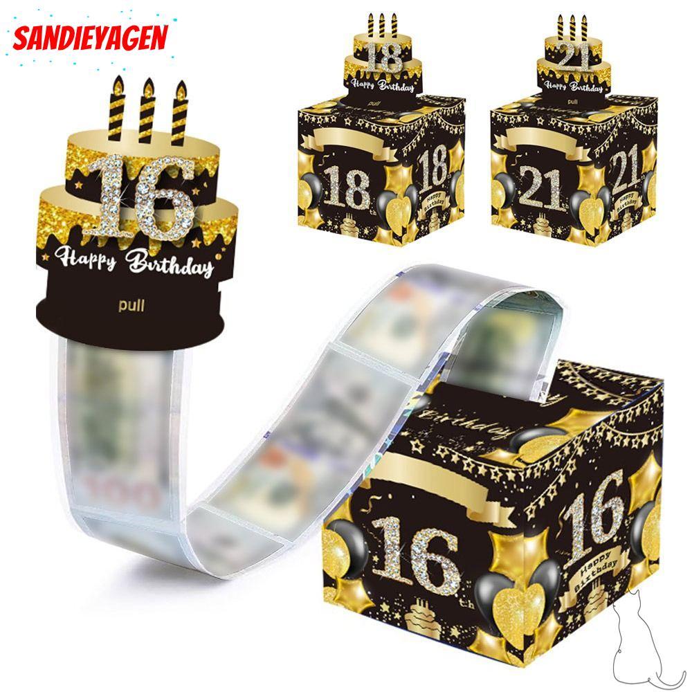 SANDIEYEAN กล่องเงินวันเกิด, 16th 18th 21st Birthday Cash Pull Gift Boxs, Paper Creative Happy Birth