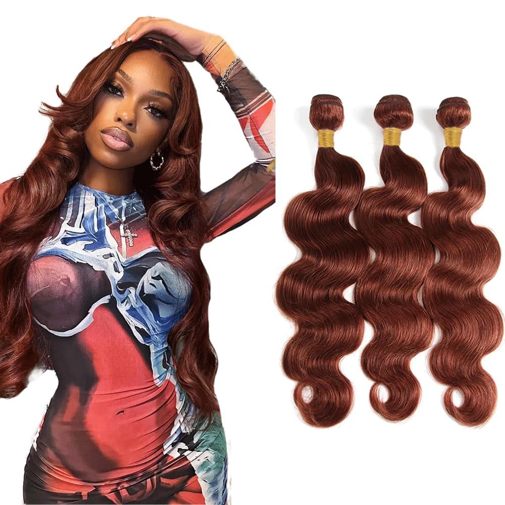 ผมสังเคราะห์ม้วนทรง Body Wave human hair grade 8A สี Auburn Brown / Reddish Brown ขนาด 3 มัด x 26 นิ