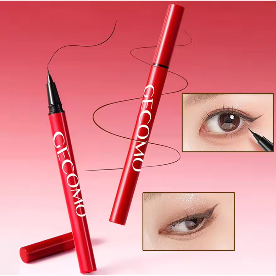 Gecomo Liquid Eyeliner (203033) อายไลเนอร์ เส้นบางเฉียบ 0.01 มม. ปลายบางพิเศษ กันน้ำ ติดทนทั้งวัน ด้ามแดง