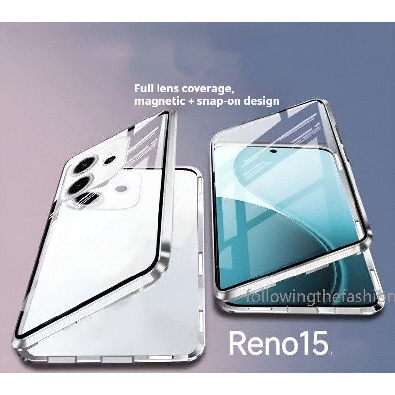ปลอกสําหรับ OPPO Reno 15 5G 2025 Oppo Reno15 Reno15 ProMax 4G 5G เคสโทรศัพท์ 360° โลหะแม่เหล็กกันกระแทกเต็มรอบทิศทาง ความละเอียดสูง กระจกเหนียวกล้องเลนส์ป้องกันพลิกล็อคปก