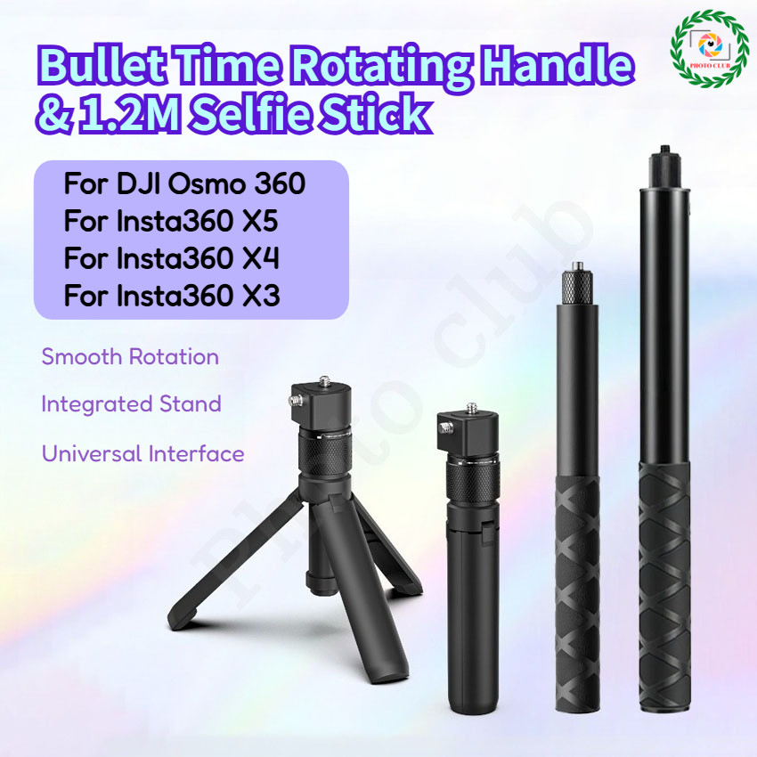 Time Bullet ขาตั้งกล้องหมุนได้สําหรับ Insta360 X5/X4/X3 ไม้เซลฟี่ที่มองไม่เห็นสําหรับ DJI OSMO 360
