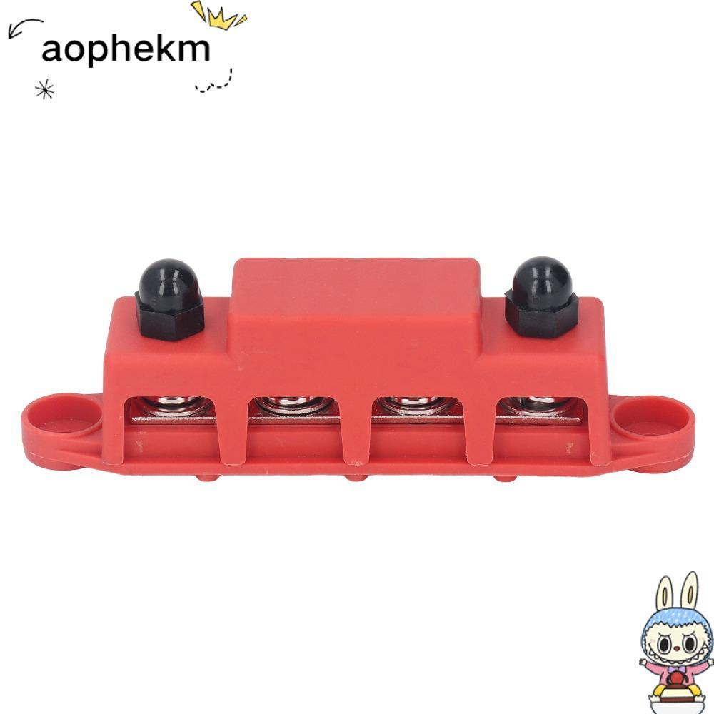 AOPHEKM M10 Studs Bus Bar, 4 ตําแหน่ง M10 3/8 4 ตําแหน่ง Bus Bar, สกรู Terminals สีแดง/สีดํา 48VDC 2
