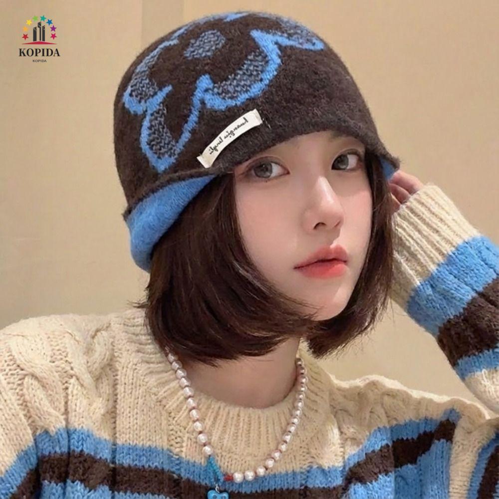 หมวกBeanieสไตล์Fair Isle ลายJacquard ขนสัตว์อบอุ่น น่ารักแบบเกาหลี เสริมสร้างสไตล์ในฤดูหนาว