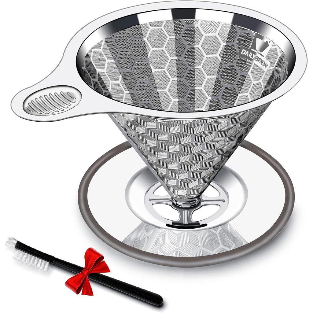 Pour Over Coffee Dripper, สามชั้นสแตนเลส Pour Over Coffee Dripper, เครื่องชงกาแฟแบบพกพาพร้อมขาตั้งที