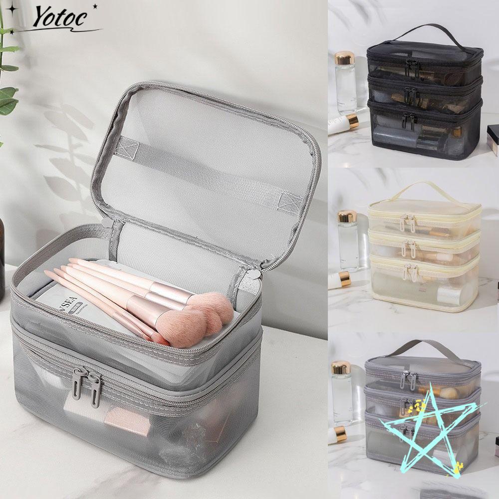 YOTOC Make Up Organizer Bag, 1/2/3 ชั้นตาข่ายโปร่งใสกระเป๋าเดินทางเครื่องสําอาง,มัลติฟังก์ชั่นขนาดใหญ่ความจุกระเป๋าแป้งผู้หญิง