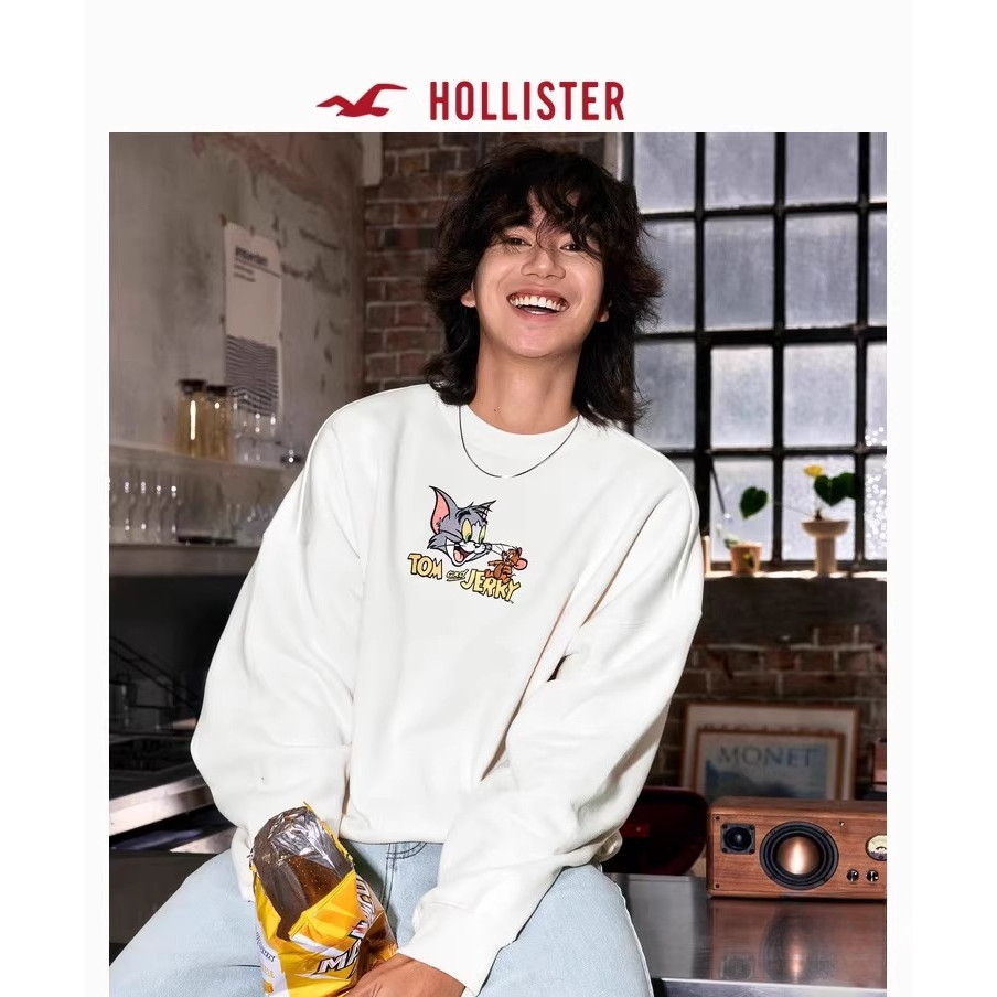 HOLLISTER ฮอลลิสเตอร์ ฤดูใบไม้ร่วงและฤดูหนาวอเมริกันอบอุ่นการ์ตูนพิมพ์เสื้อกันหนาวผู้ชายและผู้หญิง 3