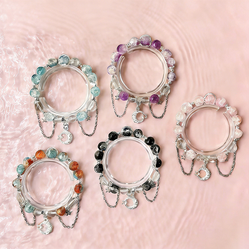 สร้อยข้อมือโซ่ลูกปัดคริสตัลพร้อมแขวน Star & Moon - หรูหราและ Magis Accents