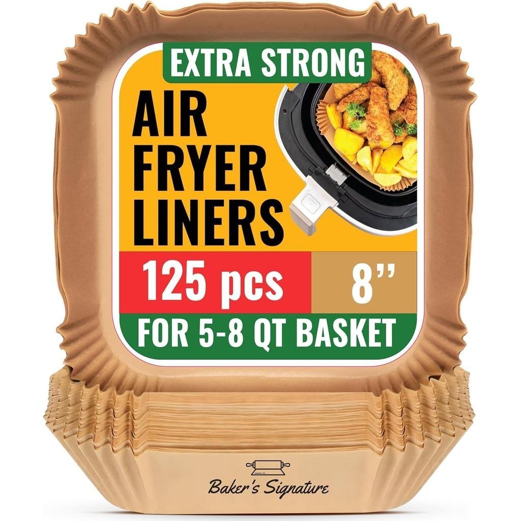 Air Fryer กระดาษ Liners, 125 ชิ้น Air Fryer Disposable Liners, Non-Stick และ Oil Proof สําหรับทําควา
