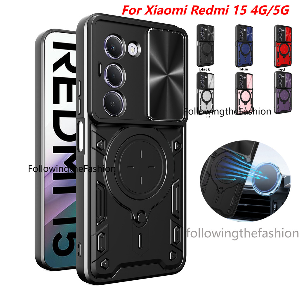 ปลอกสําหรับ Xiaomi Redmi 15 4G 2025 Redmi15 4G Redmi15 5G Redmi A5 4G เคสโทรศัพท์เกราะรถแม่เหล็กพร้อ