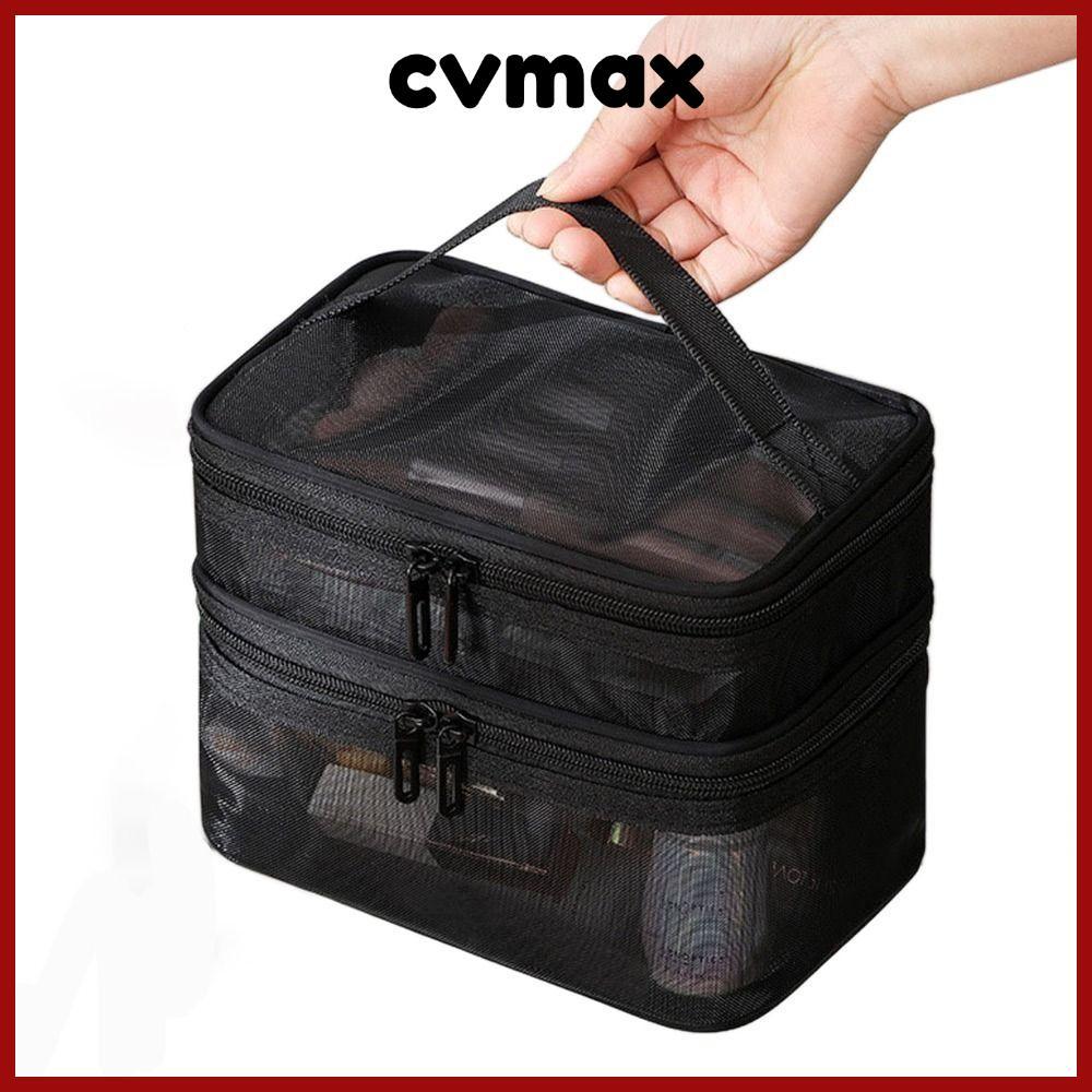 CVMAX กระเป๋าเครื่องสําอางสําหรับเดินทาง, ที่เก็บของ กระเป๋าจัดระเบียบแต่งหน้าความจุขนาดใหญ่, แฟชั่นผู้หญิง 2/3 ชั้นตาข่ายโปร่งใสกระเป๋าใส่อุปกรณ์อาบน้ําองค์กร