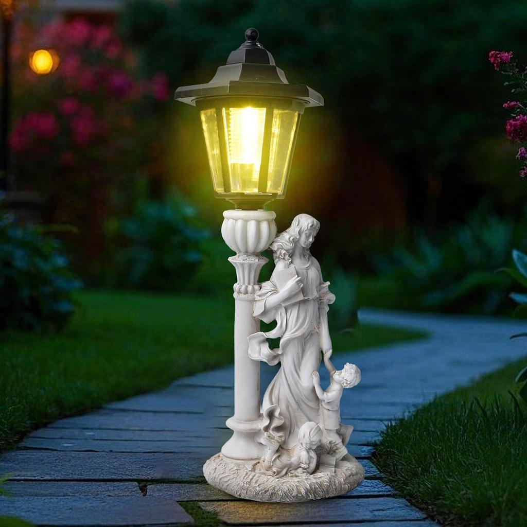 [การปฏิบัติ] แม่และเด็กเรซิ่นประติมากรรมสวนกลางแจ้งหุ่นที่มีโคมไฟพลังงานแสงอาทิตย์สําหรับลานบ้านระเบียงตกแต่งศิลปะ