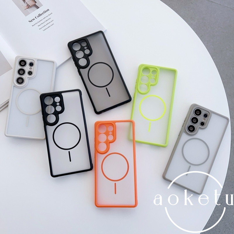 SAMSUNG เหมาะสําหรับซัมซุง ส25 พิเศษ เคสโทรศัพท์เลนส์รวมทุกอย่างป้องกันการตก ส24 แม่เหล็กที่ทันสมัยเรียบง่าย ส23 พิเศษกึ่งโปร่งใสผิวรู้สึกฝ้ากรณีป้อง ราคาถูก Shopee Lazada