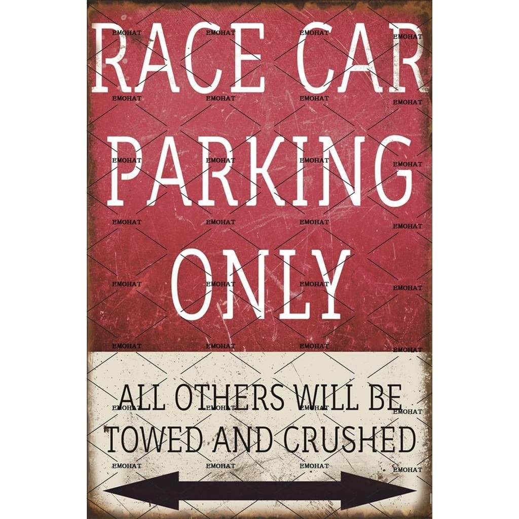 EMOHAT Vintage Wall Decor Home Decor Aluminum Sign Race Car Parking Only Metal Tin Signs Room Decor 