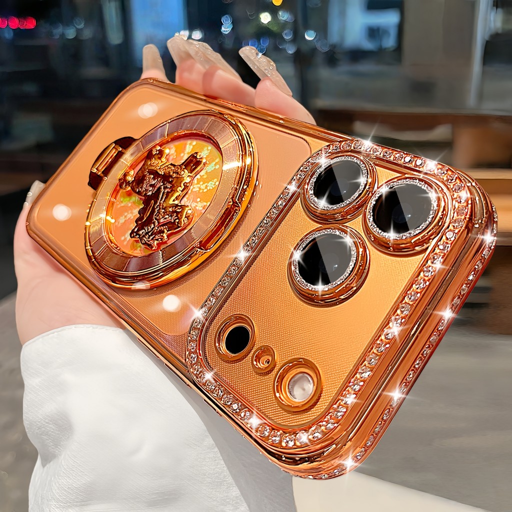 ชุบRhinestoneหมุนแม่เหล็กสําหรับ เคสไอโฟน iPhone 17 Air 16 15 14 13 12 Pro max Clearกันกระแทกนุ่มกรณี