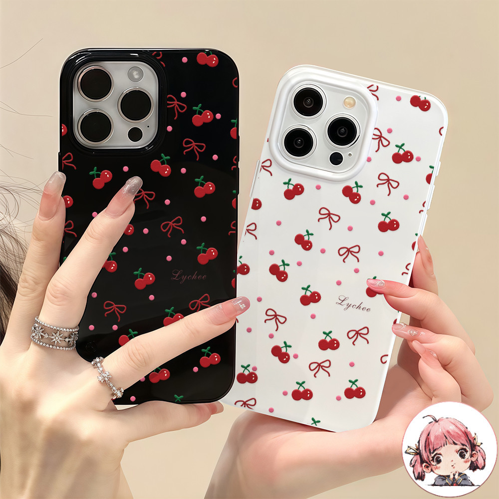 ของมาใหม่ เคสโทรศัพท์17 โบว์เชอร์รี่ แดง เคสวาวเยลลี่แบบเรียบ For iPhone17 16 15 14 11 12 13ProMAX 7/8PLUS XS XR SE2/SE3