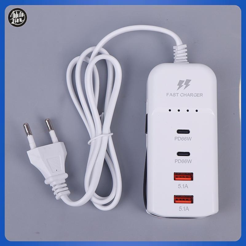 WL| 66W PD Wall USB Chargers USB Hub Adapter 4 พอร์ต USB Type C EU Plug Extension Type C สายซ็อกเก็ต
