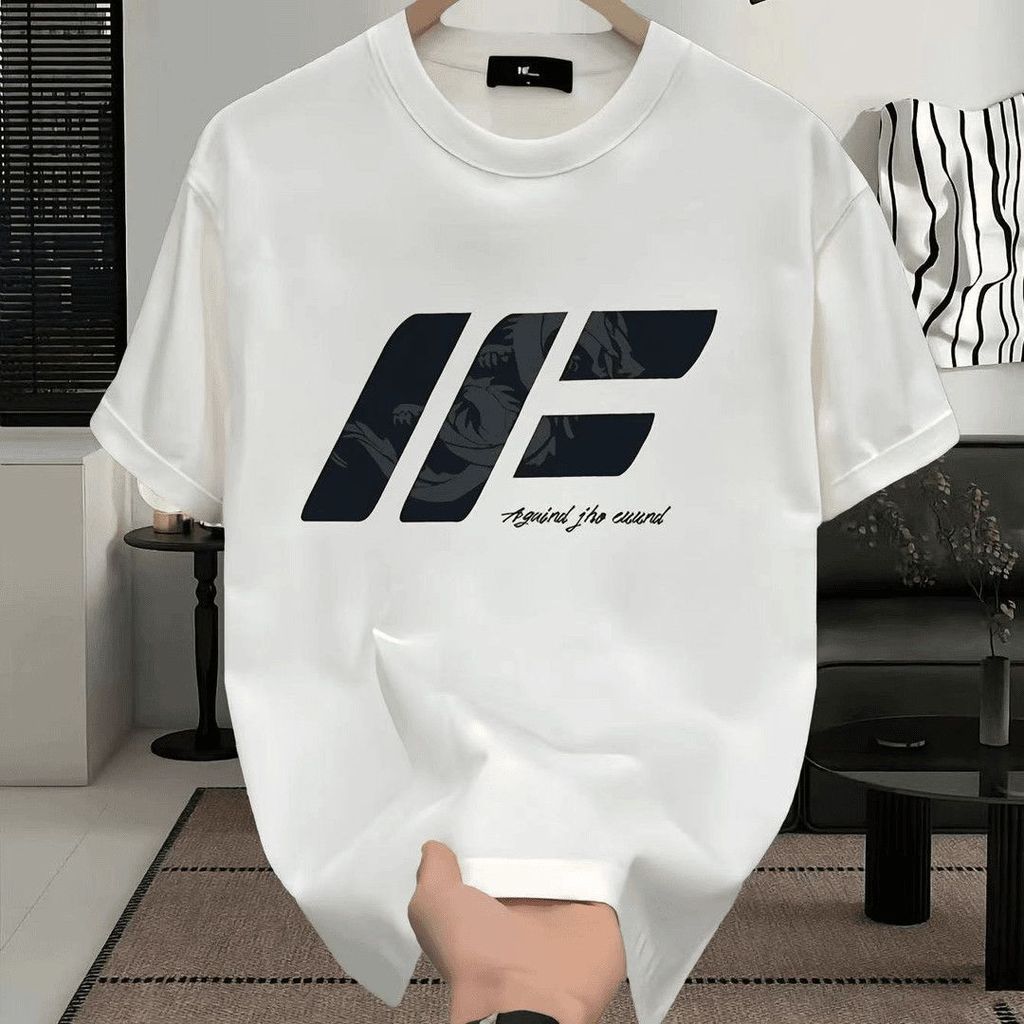 เกาหลีเกาหลี2026คุณภาพสูงผ้าฝ้ายแท้ฤดูร้อนสไตล์ใหม่เสื้อยืดแขนสั้นผู้ชายInsรอบคออินเทรนด์พิมพ์เสื้อย