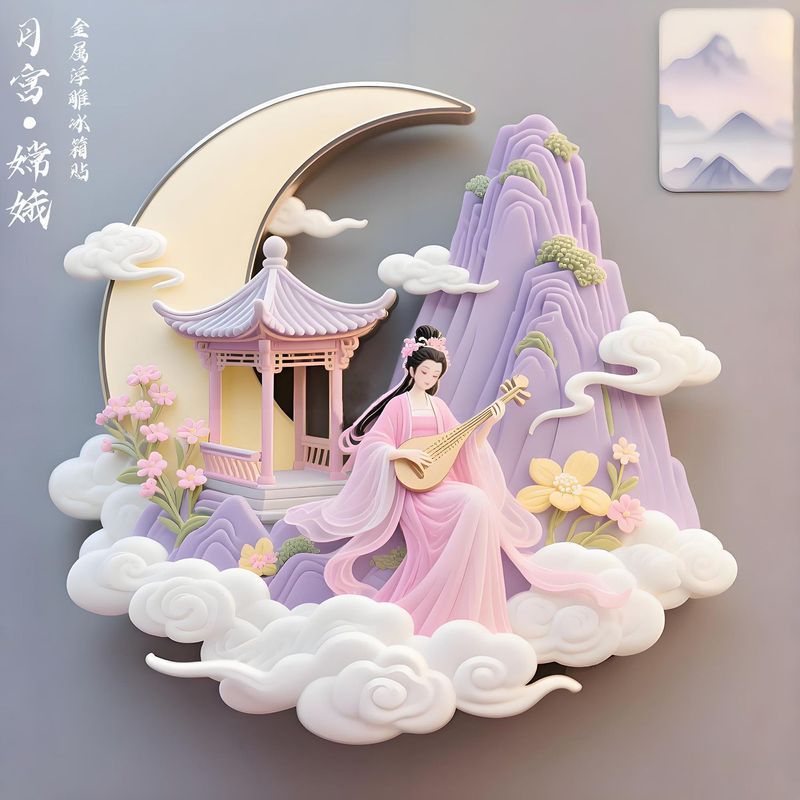 月宫嫦娥金属浮雕冰箱贴磁吸3d立体神话博物馆中秋节山东伴手礼4-1Moon Palace Chang'e Metal Relief Refrigerator Magnet 3D Stereoscopi