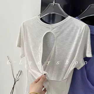 เสื้อกีฬาระบายอากาศดีจากเส้นใยธรรมชาติ สั้นแขน สำหรับฟิตเนสและโยคะ ทรงหลวมใส่สบาย