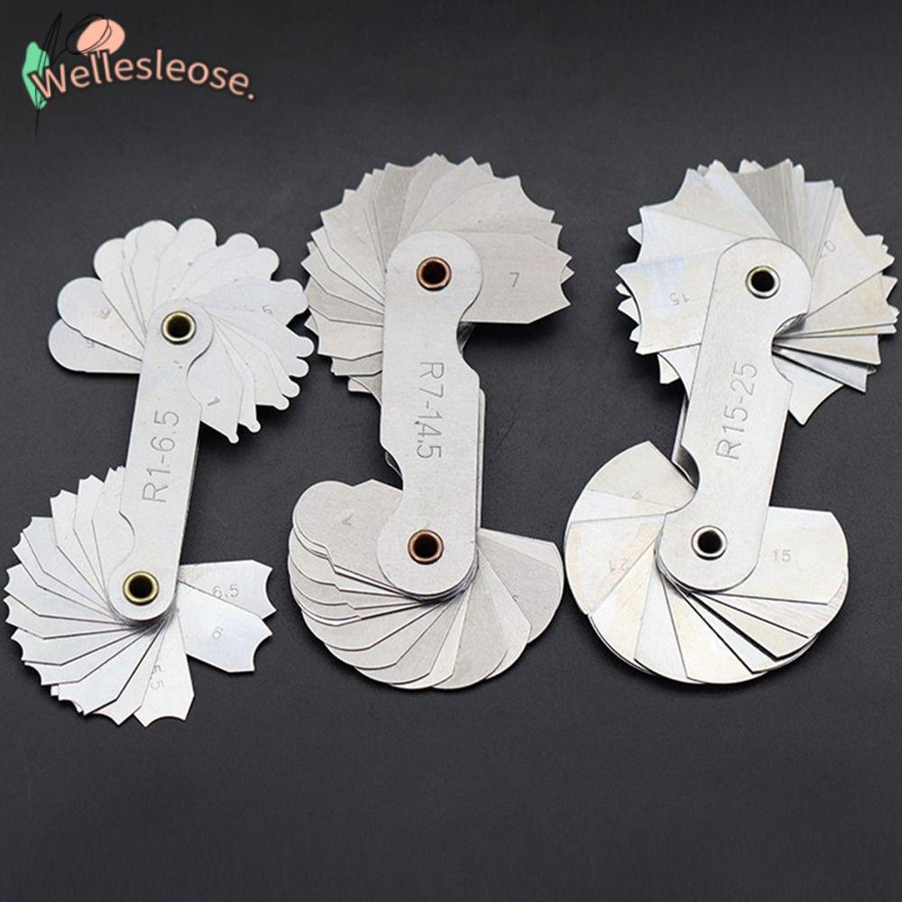 WELLE 16 ชิ้น/เซ็ต Radius Gauge Radius Fillet Gauge สแตนเลส Arc เครื่องมือวัดการวัดศูนย์