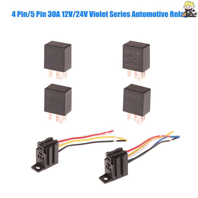 [CLA] 4 Pin/5 Pin 30A 12V/24V รีเลย์สีม่วงยานยนต์พร้อมสายไฟพร้อมขั้วอุปกรณ์ควบคุมรถยนต์รีเลย์รถยนต์อัตโนมัติ [TH]