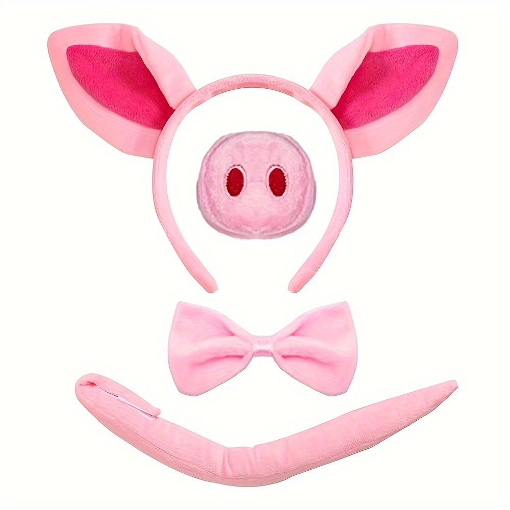 ชุดคอสตูมหมูน่ารัก 4 ชิ้นพร้อมหู หาง และจมูก - สำหรับคอสเพลย์และงานปาร์ตี้ รวมถึงวันฮาโลวีน คริสต์มาสและอีสเตอร์