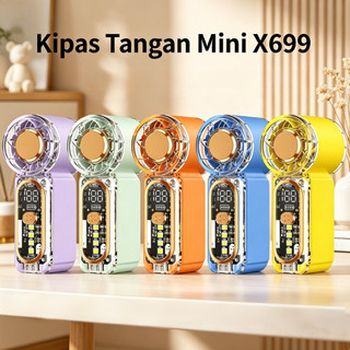 Breezo Mini High Speed Handheld Fan Kipas Angin Portable Mini 2000mAh 100 Level Speed dengan LED Display Lampu Senter Mode SOS Type-C Fast Charging Airflow Kuat 9m/s Desain Mini Ringkas Nyaman Digenggam X699