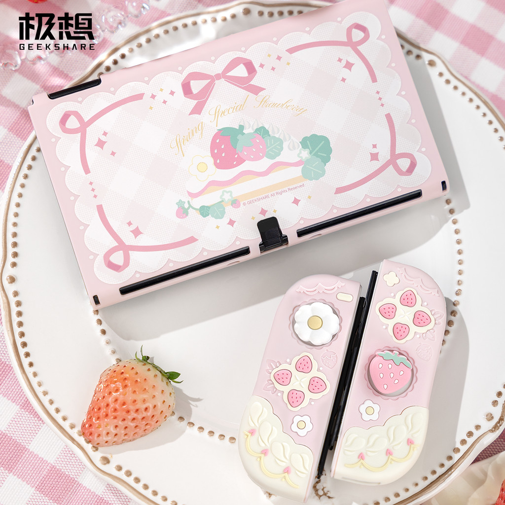 Geekshare เคสป้องกันธีมสตรอเบอร์รี่ฤดูใบไม้ผลิสําหรับ Nintendo Switch 2 และ Switch OLED ราคา ถูกที่สุด ดีลบีเคเค