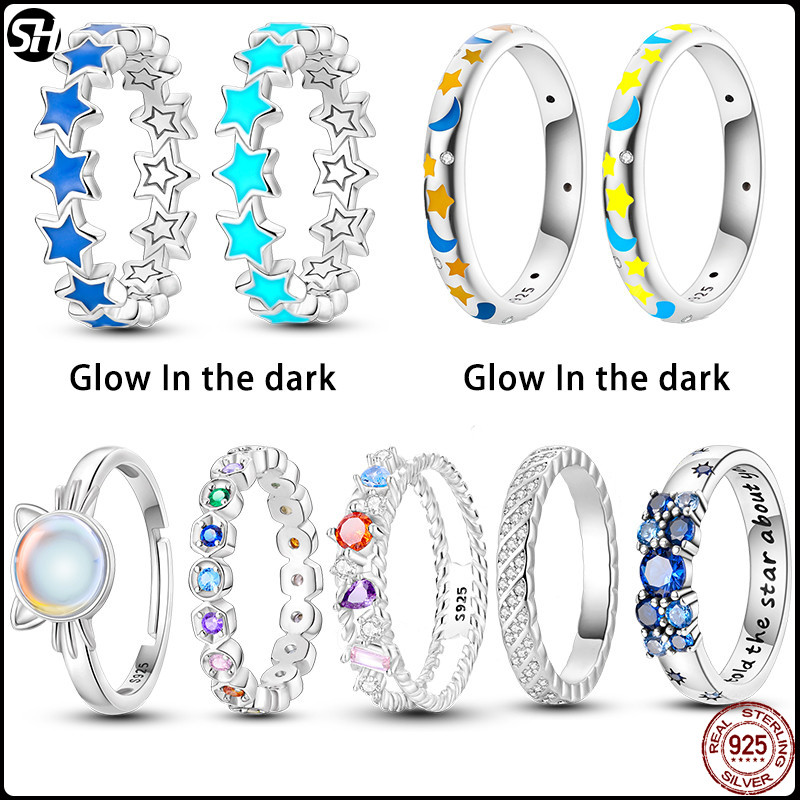 แหวนSterling 925เงิน ออกแบบด้วยดาว พระจันทร์และดวงอาทิตย์ เป็นเครื่องประดับที่สวยงามสำหรับมอบเป็นของขวัญ