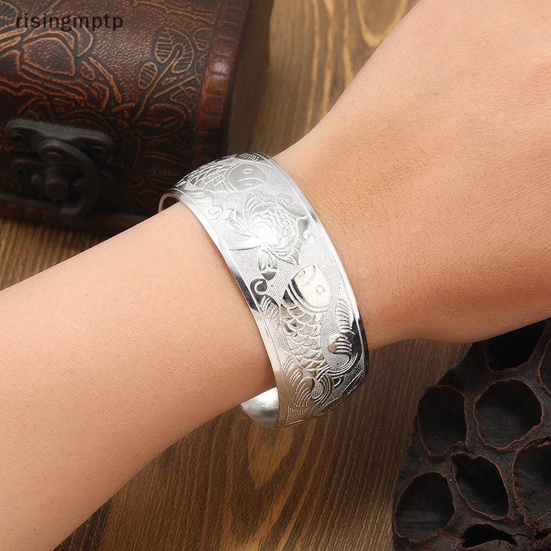 สร้อยข้อมือเปิดกว้างสำหรับผู้หญิง ออกแบบลายดอกไม้ ในสไตล์โบฮีเมียนย้อนยุค เครื่องประดับแฟชั่นวินเทจ