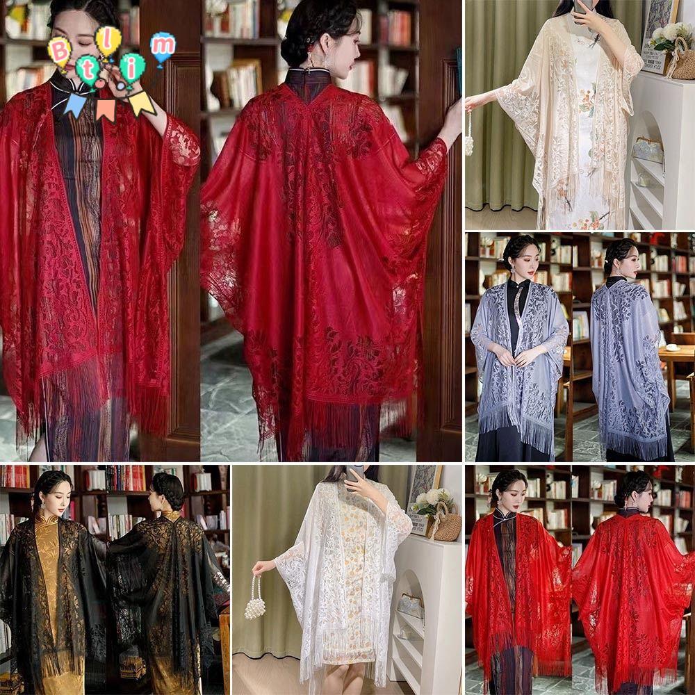 ผ้าคลุมไหล่จีน Tulle แบบพู่สไตล์โบราณ สำหรับฤดูใบไม้ผลิและฤดูร้อน