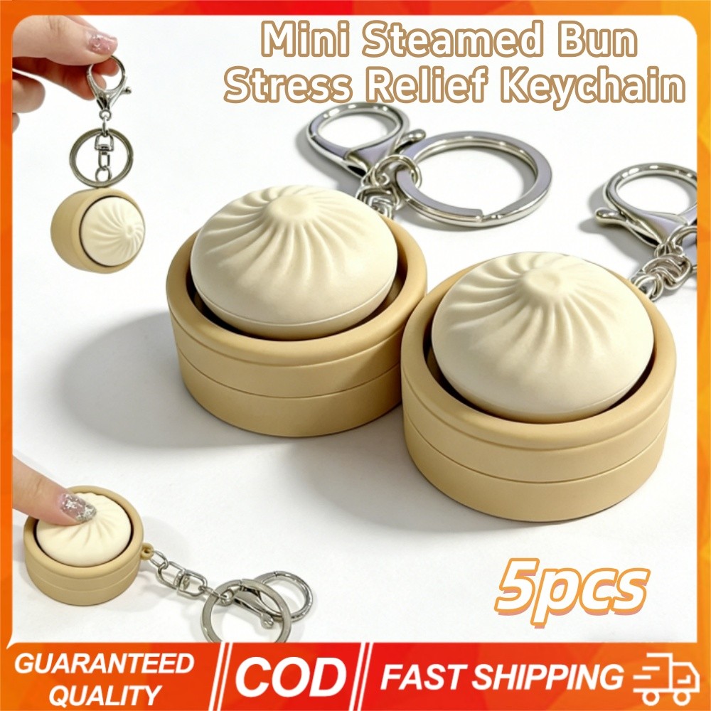 5PCS Mini Steamed Bun ความเครียดบรรเทาพวงกุญแจนุ่มช้า Rebound นวด Decompression Bun Clicker พวงกุญแจพวงกุญแจ Office Decompressing