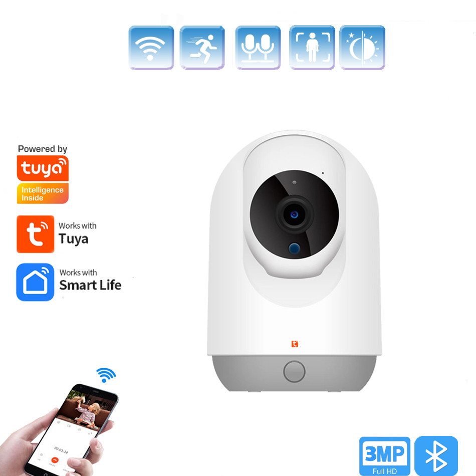 Tuya การติดตามอัตโนมัติ IP WiFi P2P กล้องในร่ม 3MP จอภาพไร้สาย 2 ทิศทาง night Vision Siren