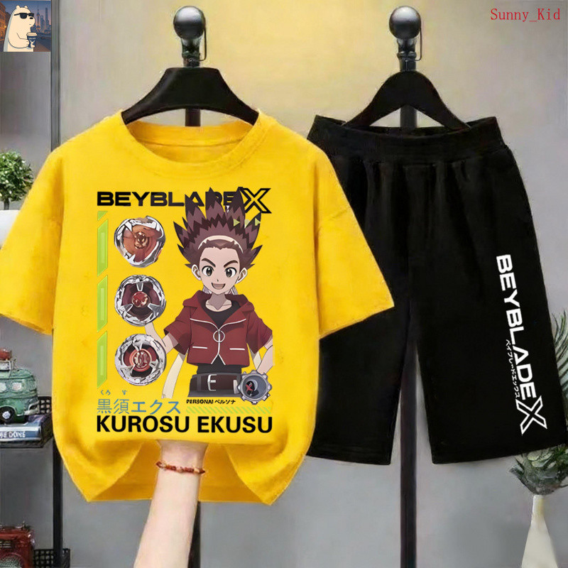 【Sunny】เซ็ตชุดเด็ก เสื้อ+กางเกง ชุดเด็กใหม่ ลายการ์ตูนน่ารัก BEYBLADE พายุสปิน เสื้อและกางเกง 2 ชิ้น ชุดสูท F20-114
