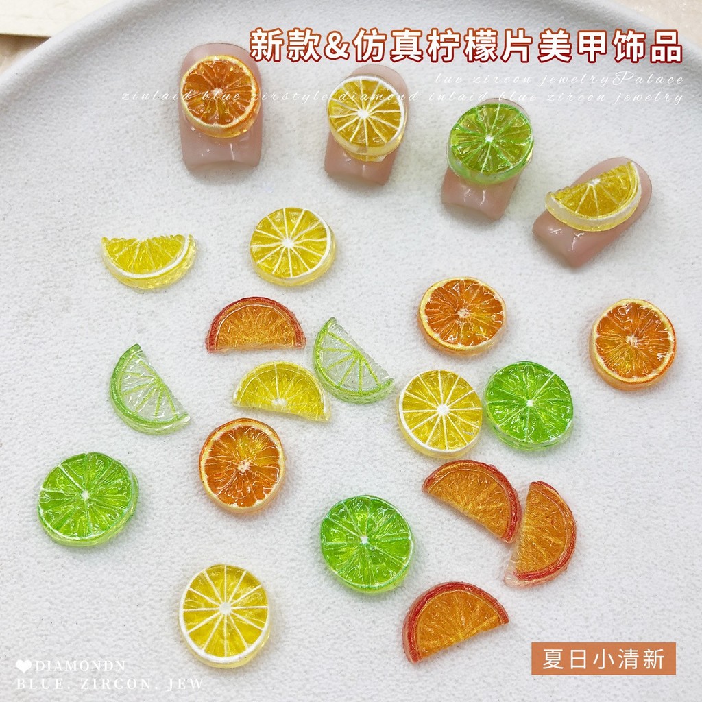 ใหม่จําลองผลไม้มะนาวฝานอุปกรณ์เล็บ 3ง มะนาวสีส้มแฮนด์เมดสวมใส่อุปกรณ์เล็บอุปกรณ์ตกแต่งเล็บ