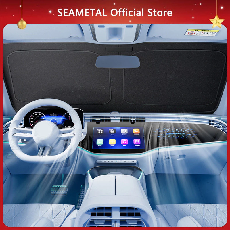 SEAMETAL ม่านบังแดดรถยนต์ ม่านบังแดดกระจกหน้าแบบพับได้ ผ้าคลุมบังแดดรถยนต์ กัน UV ม่านรถยนต์แบบหน้าต่าง