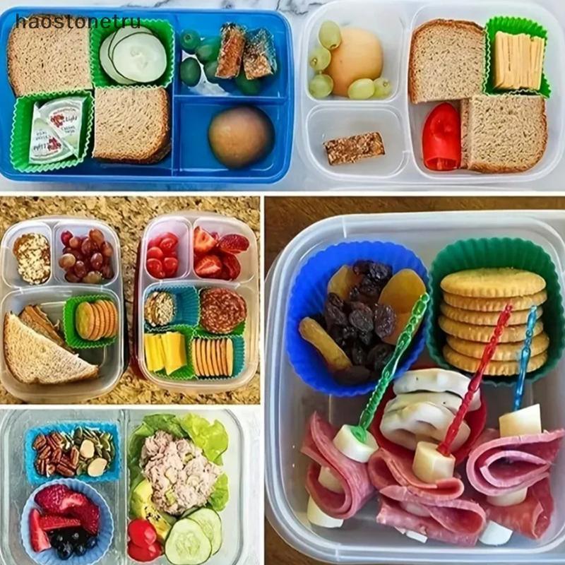 OST Reusable Bento Divider ถ้วยสําหรับกล่องอาหารกลางวันทําความสะอาดง่ายเกรดอาหาร Nonsti แม่พิมพ์เค้ก Liner Sna DIY อาหารโรงเรียน N