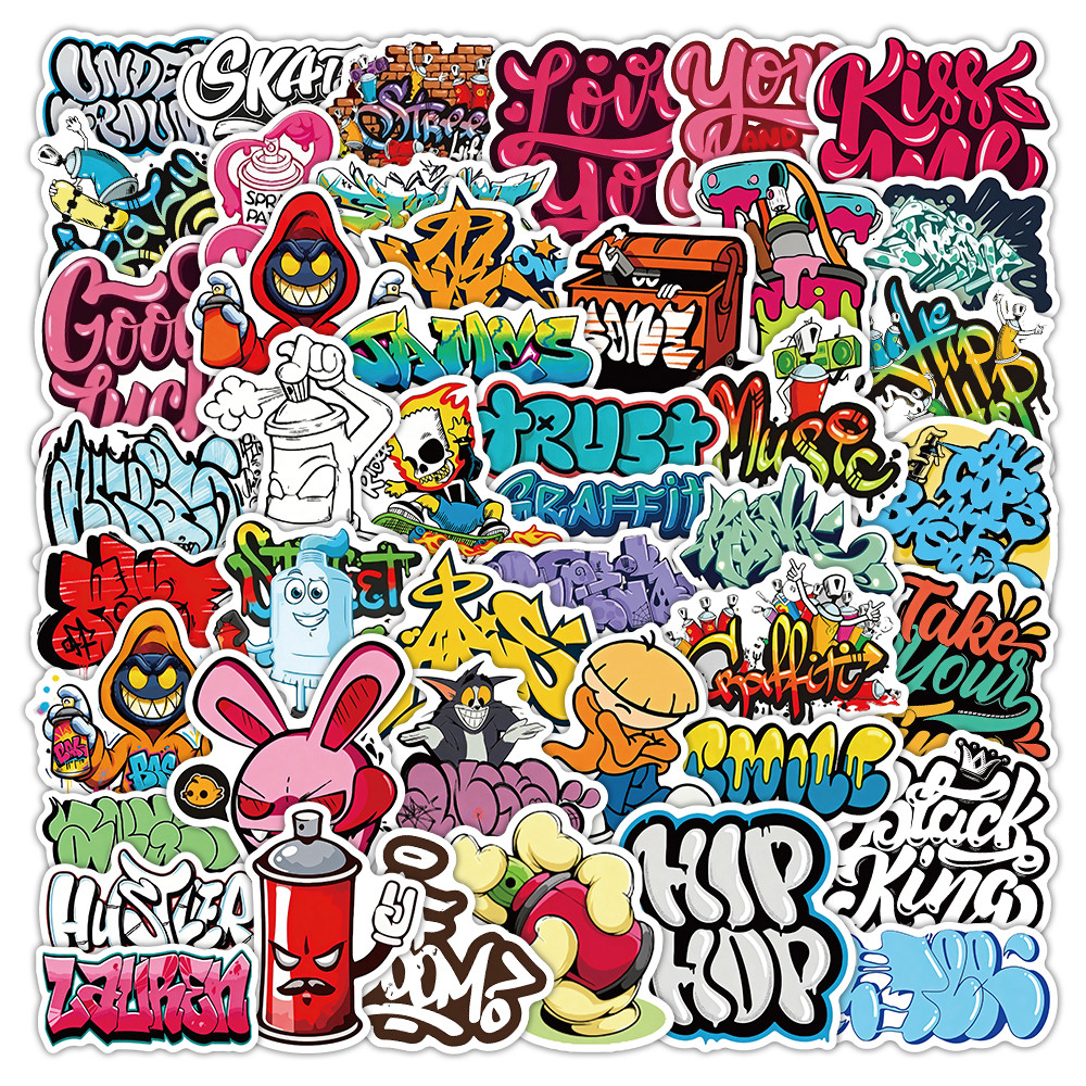 50 ชิ้น Cool Graffiti Street Art สติกเกอร์สําหรับแล็ปท็อปสเก็ตบอร์ดและขวดน้ําตกแต่ง
