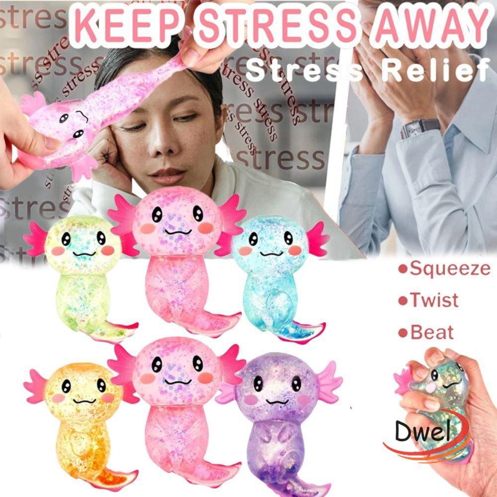 DWEL Squishy Stress Glitter, Sugar Filled รูปร่างน่ารัก Axolotl Squishy ของเล่น, Soothing Texture Gl