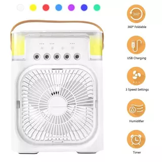ลดอุณหภูมิได้ 15°C พัดลมไอเย็น 5 in 1 ความจุ 600ml ชาร์จ USB มีไฟ LED 7 สี ใส่น้ำแข็งได้ พกพาสะดวก