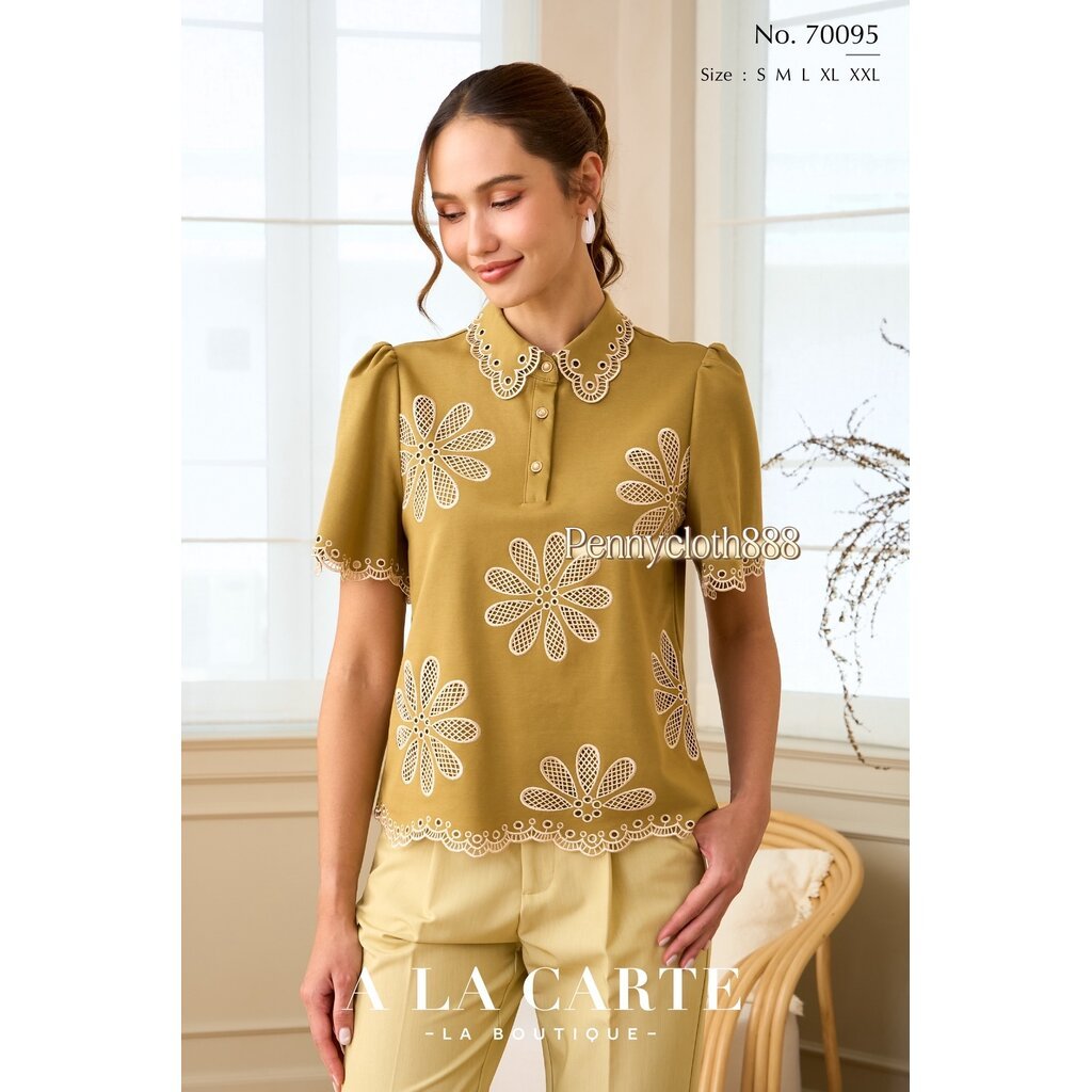 A La Carte รหัส 70095 เสื้อยืดคอปกโปโล งานปักขึ้นใหม่ เนื้อผ้านุ่มใส่สบาย แขนสั้น XL 44" , 2XL 46"