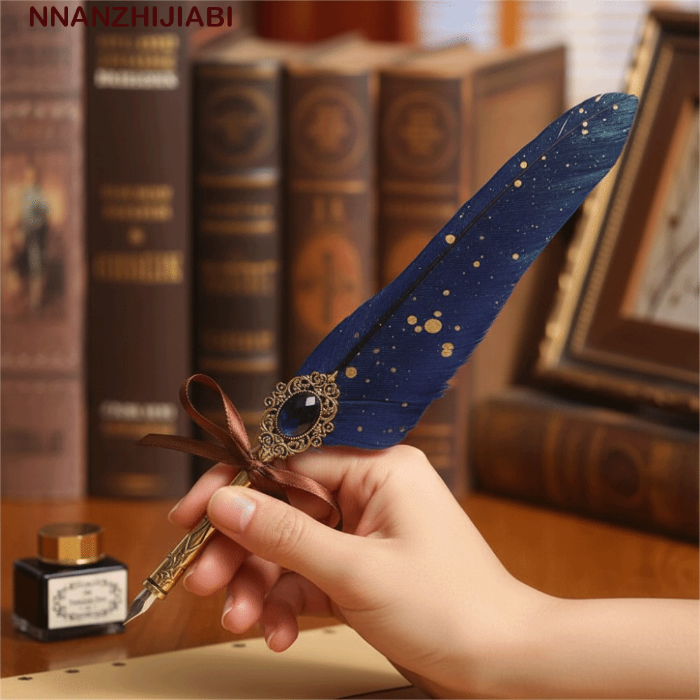 NANZHIJIABI ปากกาประดิษฐ์ตัวอักษร,หมึกเติม 15ml ปากกาจุ่มขนนก,ของขวัญวันเกิดเปลี่ยน Nib Classic Feather Shape ปากกาลายเซ็น Creative Writing