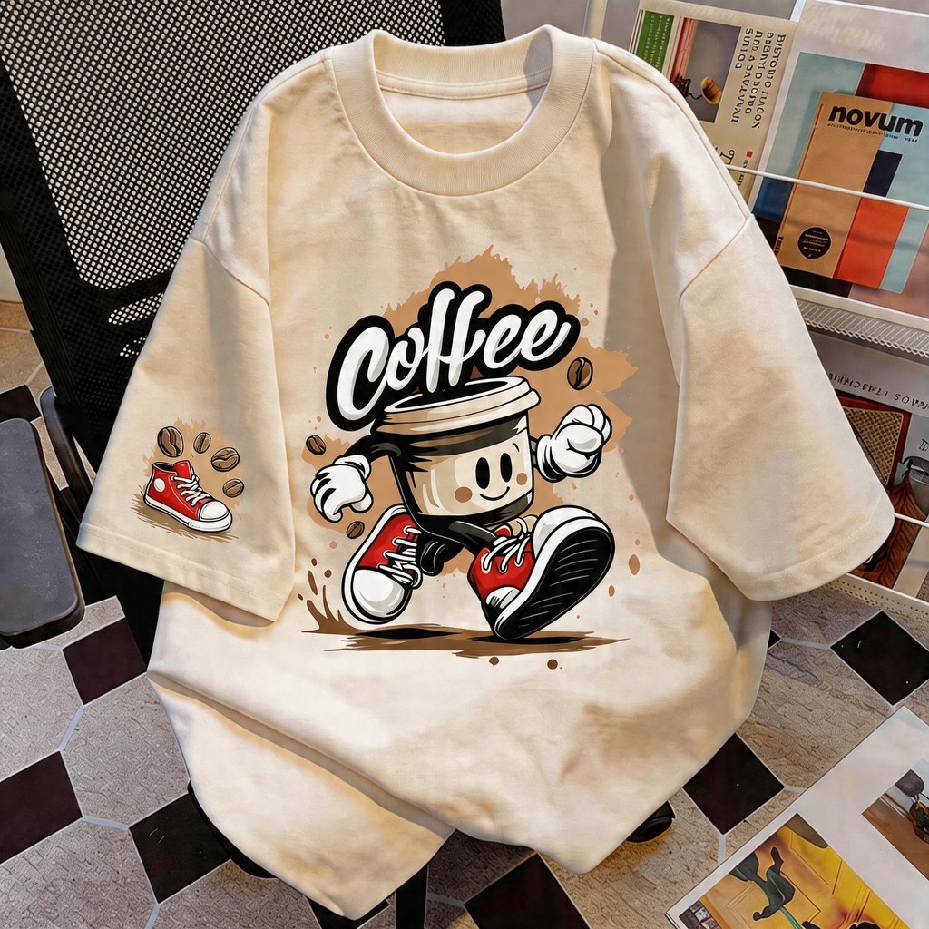 TEE·SHOP🍀 เสื้อยืด oversize เสื้อเท่ๆ เกาหลี " Coffee Cup" เสื้อแฟชั่นใ เกาหลีสไตล์ พิมพ์ลาย ผ้านิ่มใส่สบาย COD📦