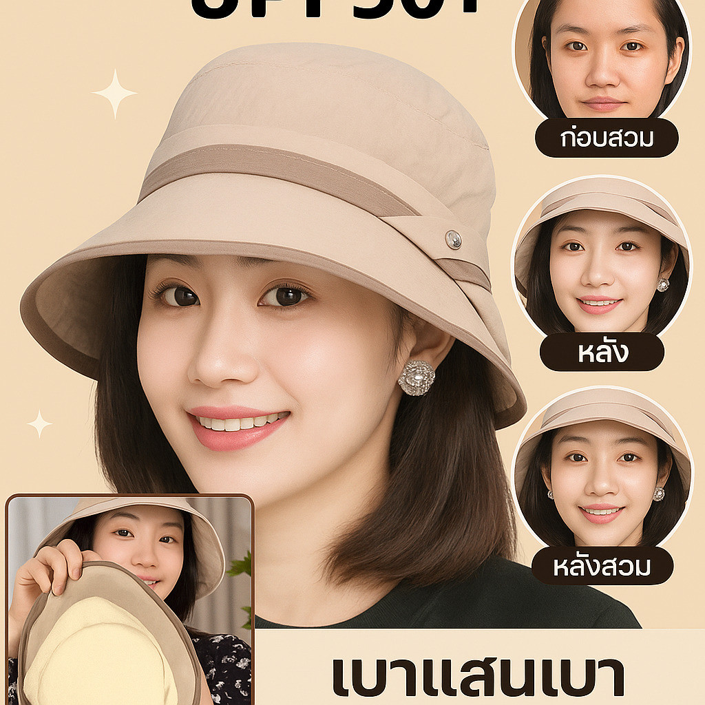 【ปกป้องผิวจากแดดแรง UPF50+】 HFH หมวกกันแดด UPF50+ เบาบาง แห้งเร็ว หมวกกันแดด/UPF50+/เบาบาง/แห้งเร็ว
