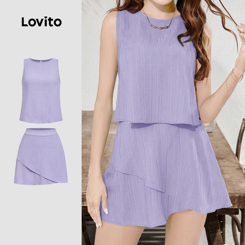 Lovito  เสื้อลําลองหรือกางเกงลําลอง ทรงอสมมาตร สีคากิ สําหรับผู้หญิง ฤดูใบไม้ผลิ/ฤดูร้อน LK3LD375